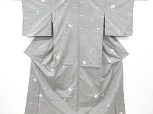 アンティーク　花模様織り出し手織り紬着物